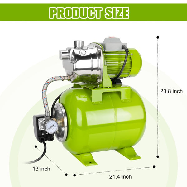 English Elm 1Hp Stainless Steel Shallow Well Jet Pump with Pressure Tank Auto Switch IPX4 Rated W3131P569131