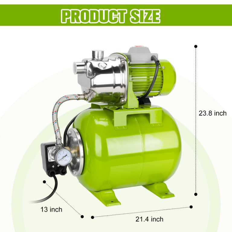 English Elm 3/4Hp Shallow Well Jet Pump with 5 Gallon Tank Stainless Steel Auto Pressure Switch W3131P569133