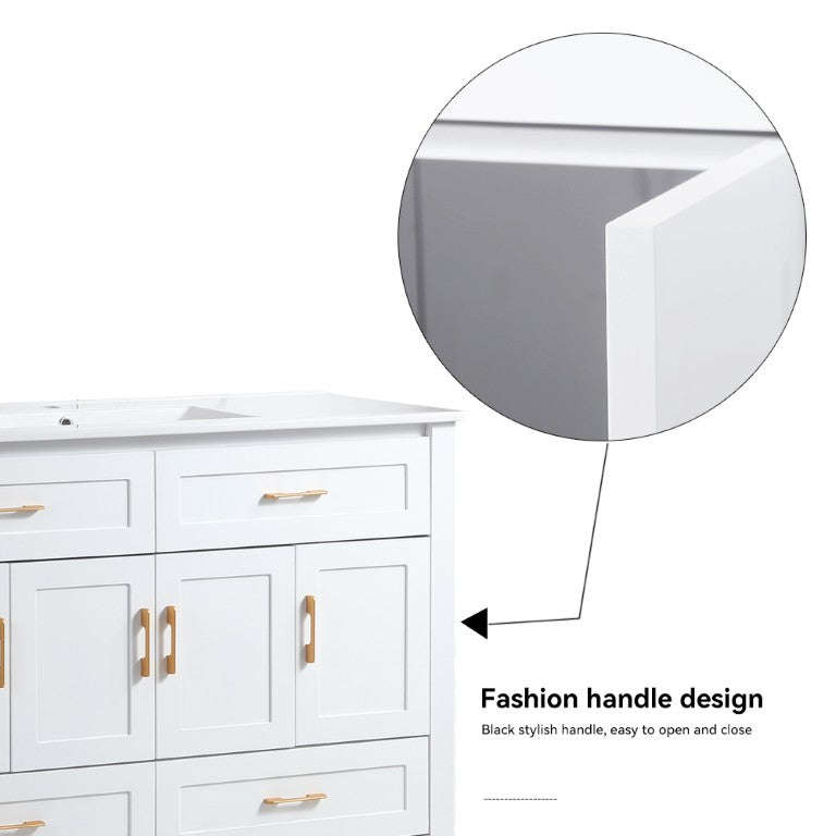 English Elm 48 Inch White Bathroom Vanity with Soft Close Doors and Drawers for Organized Storage W3133P389806