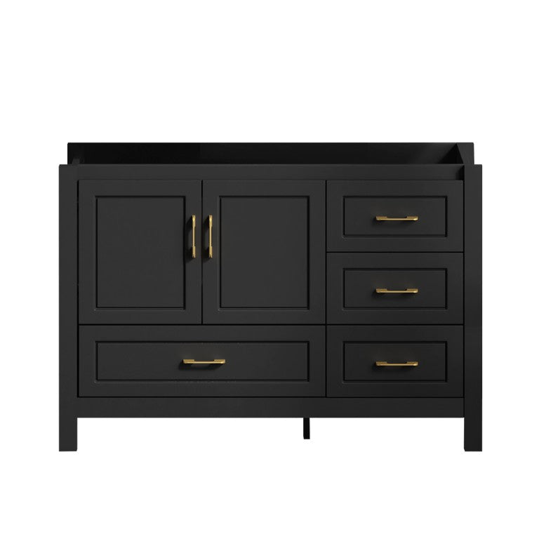 English Elm 48 Inch Matte Black Bathroom Vanity Solid Wood Frame with Four Drawers Soft Close Doors W3133P389813
