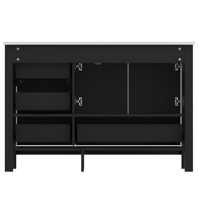 English Elm 48 Inch Matte Black Bathroom Vanity Solid Wood Frame with Four Drawers Soft Close Doors W3133P389813