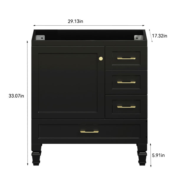 English Elm 30"black Matte Bathroom Vanity with Solid Wood Frame 4 Drawers and Soft Close Doors W3133P395148