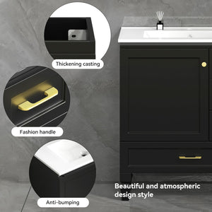 English Elm 30"black Matte Bathroom Vanity with Solid Wood Frame 4 Drawers and Soft Close Doors W3133P395148