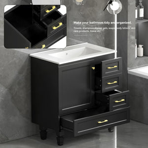 English Elm 30"black Matte Bathroom Vanity with Solid Wood Frame 4 Drawers and Soft Close Doors W3133P395148