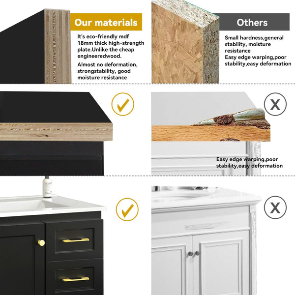 English Elm 30"black Matte Bathroom Vanity with Solid Wood Frame 4 Drawers and Soft Close Doors W3133P395148