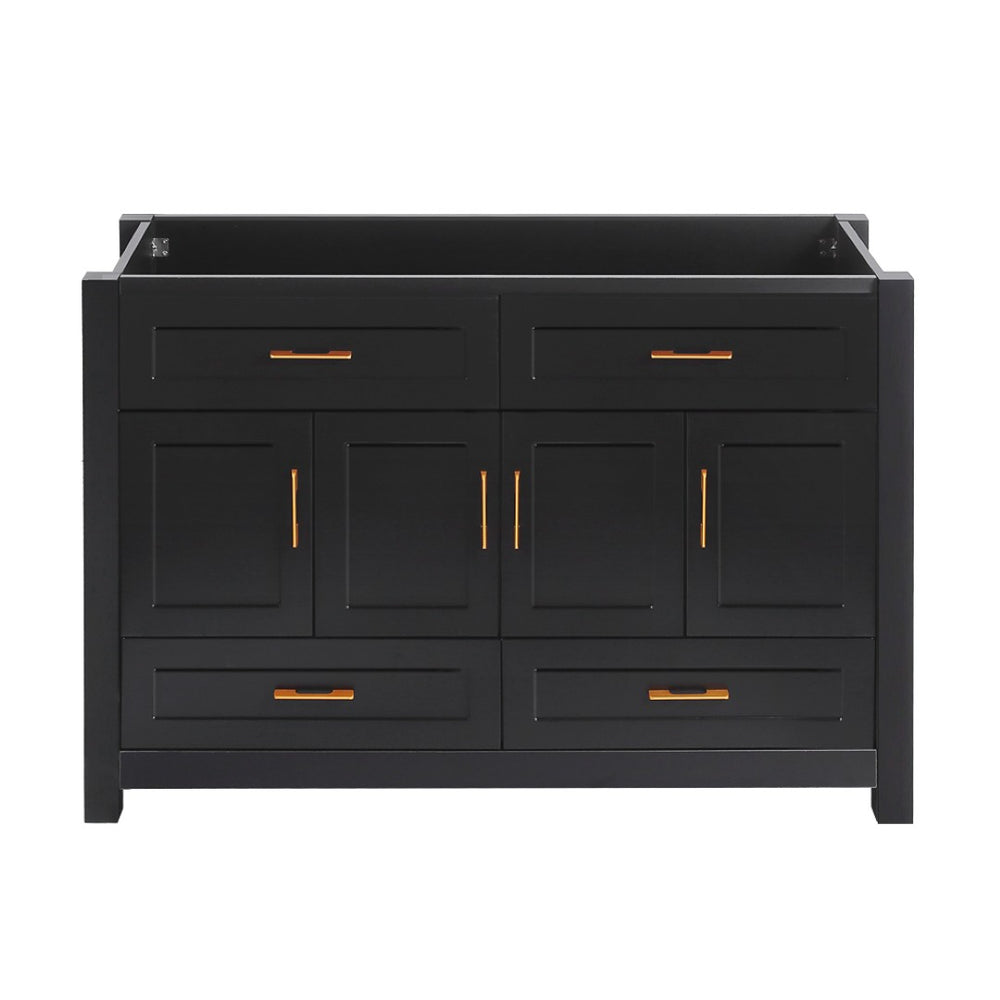 English Elm 48 Inch Matte Black Bathroom Vanity Cabinet with Soft Close Doors and Ample Drawer Storage W3133P455487