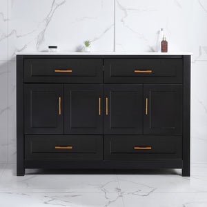 English Elm 48 Inch Matte Black Bathroom Vanity Cabinet with Soft Close Doors and Ample Drawer Storage W3133P455487