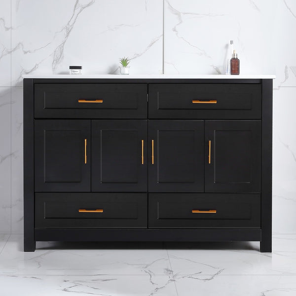English Elm 48 Inch Matte Black Bathroom Vanity Cabinet with Soft Close Doors and Ample Drawer Storage W3133P455487