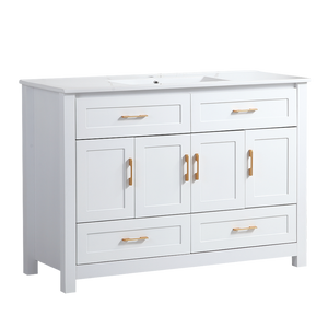 English Elm 48 Inch White MDF Bathroom Vanity with Soft Close Doors and Drawers for Ample Storage W3133P455490