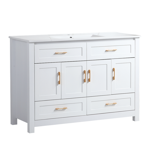 English Elm 48 Inch White MDF Bathroom Vanity with Soft Close Doors and Drawers for Ample Storage W3133P455490