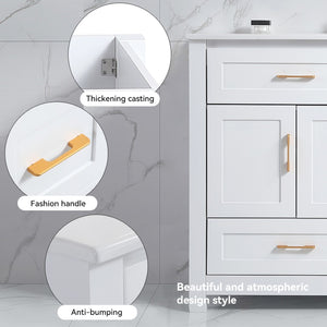English Elm 48 Inch White MDF Bathroom Vanity with Soft Close Doors and Drawers for Ample Storage W3133P455490