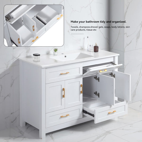 English Elm 48 Inch White MDF Bathroom Vanity with Soft Close Doors and Drawers for Ample Storage W3133P455490
