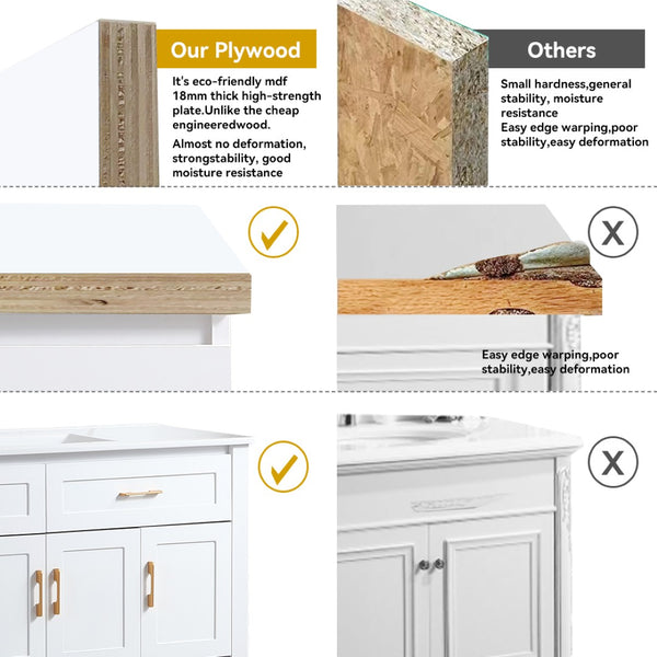 English Elm 48 Inch White MDF Bathroom Vanity with Soft Close Doors and Drawers for Ample Storage W3133P455490