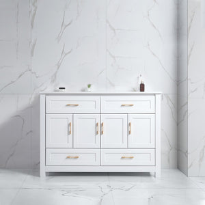 English Elm 48 Inch White MDF Bathroom Vanity with Soft Close Doors and Drawers for Ample Storage W3133P455490