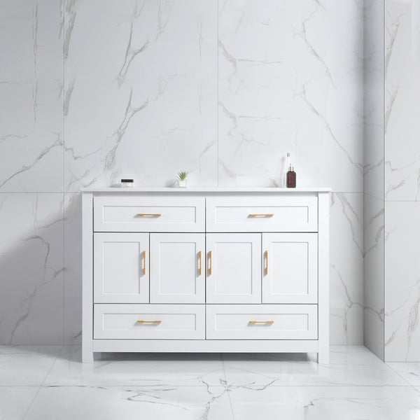 English Elm 48 Inch White MDF Bathroom Vanity with Soft Close Doors and Drawers for Ample Storage W3133P455490