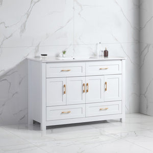 English Elm 48 Inch White MDF Bathroom Vanity with Soft Close Doors and Drawers for Ample Storage W3133P455490