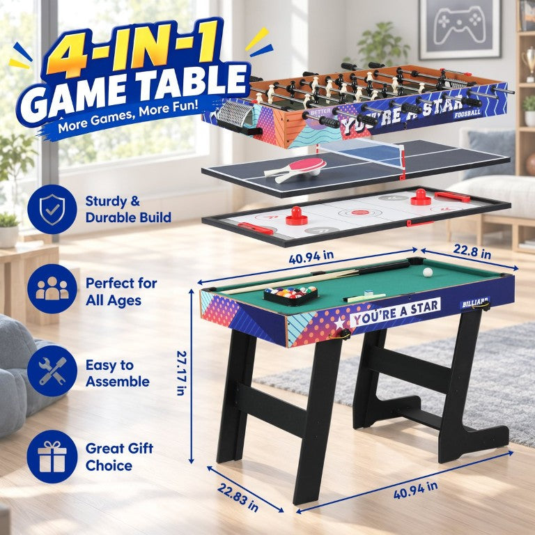 English Elm 3-In-1/4-In-1 Combo Game Table with Foosball Billiards Tennis and Air Hockey Tops W3133P537716