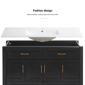 English Elm 48 Inch Matte Black Bathroom Vanity with Resin Basin 4 Soft Close Doors and Drawers W3133S00029