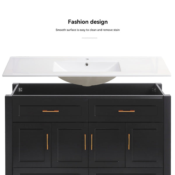 English Elm 48 Inch Matte Black Bathroom Vanity with Resin Basin 4 Soft Close Doors and Drawers W3133S00029
