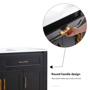 English Elm 48 Inch Matte Black Bathroom Vanity with Resin Basin 4 Soft Close Doors and Drawers W3133S00029