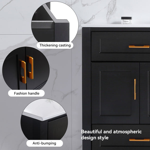 English Elm 48 Inch Matte Black Bathroom Vanity with Resin Basin 4 Soft Close Doors and Drawers W3133S00029