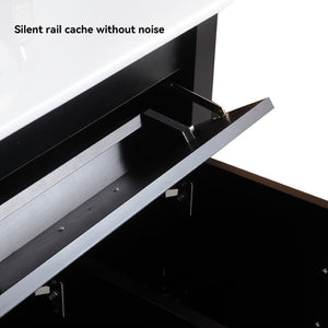 English Elm 48 Inch Matte Black Bathroom Vanity with Resin Basin 4 Soft Close Doors and Drawers W3133S00029