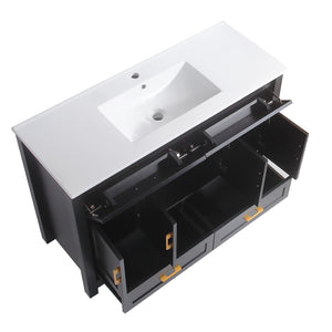 English Elm 48 Inch Matte Black Bathroom Vanity with Resin Basin 4 Soft Close Doors and Drawers W3133S00029