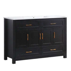 English Elm 48 Inch Matte Black Bathroom Vanity with Resin Basin 4 Soft Close Doors and Drawers W3133S00029