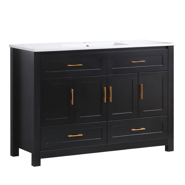 English Elm 48 Inch Matte Black Bathroom Vanity with Resin Basin 4 Soft Close Doors and Drawers W3133S00029