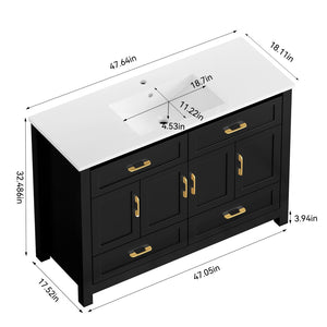 English Elm 48 Inch Matte Black Bathroom Vanity with Resin Basin 4 Soft Close Doors and Drawers W3133S00029