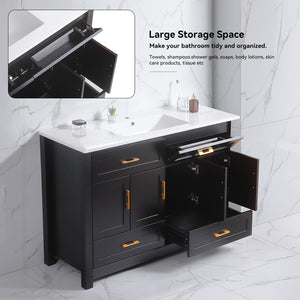 English Elm 48 Inch Matte Black Bathroom Vanity with Resin Basin 4 Soft Close Doors and Drawers W3133S00029