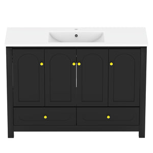 English Elm 48" Matte Black Bathroom Vanity Integrated Resin Sink Six Soft Close Storage Doors W3133S00031