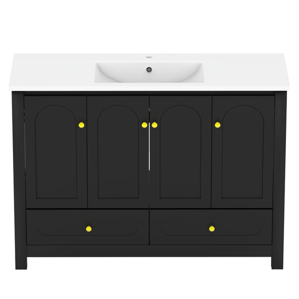 English Elm 48" Matte Black Bathroom Vanity Integrated Resin Sink Six Soft Close Storage Doors W3133S00031