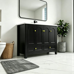 English Elm 48" Matte Black Bathroom Vanity Integrated Resin Sink Six Soft Close Storage Doors W3133S00031