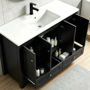 English Elm 48" Matte Black Bathroom Vanity Integrated Resin Sink Six Soft Close Storage Doors W3133S00031