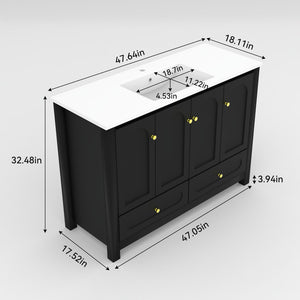 English Elm 48" Matte Black Bathroom Vanity Integrated Resin Sink Six Soft Close Storage Doors W3133S00031