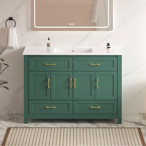 English Elm 48 Inch Green Bathroom Vanity with Integrated Resin Basin and Soft Close Storage Cabinet W3133S00032