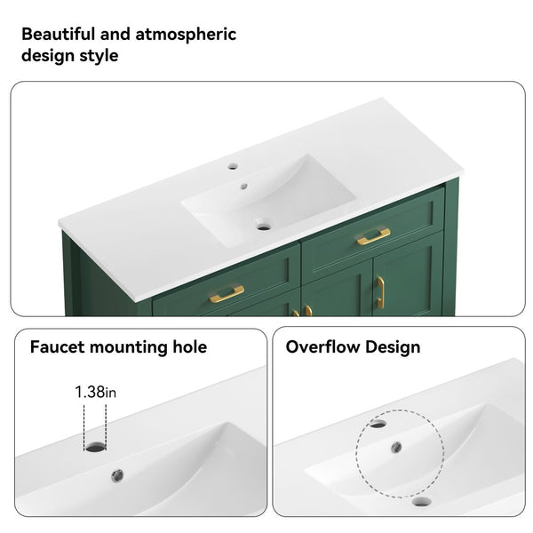 English Elm 48 Inch Green Bathroom Vanity with Integrated Resin Basin and Soft Close Storage Cabinet W3133S00032