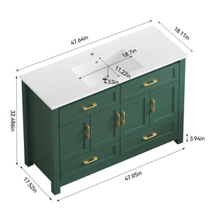 English Elm 48 Inch Green Bathroom Vanity with Integrated Resin Basin and Soft Close Storage Cabinet W3133S00032