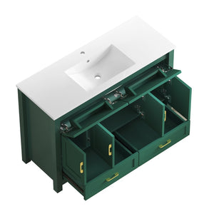 English Elm 48 Inch Green Bathroom Vanity with Integrated Resin Basin and Soft Close Storage Cabinet W3133S00032