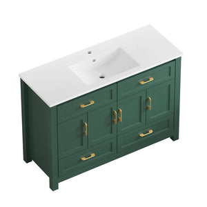 English Elm 48 Inch Green Bathroom Vanity with Integrated Resin Basin and Soft Close Storage Cabinet W3133S00032