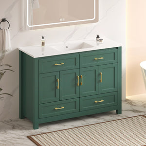 English Elm 48 Inch Green Bathroom Vanity with Integrated Resin Basin and Soft Close Storage Cabinet W3133S00032