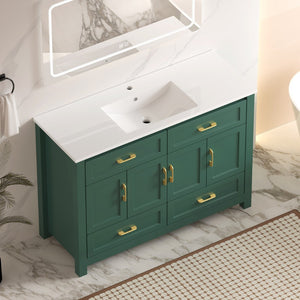 English Elm 48 Inch Green Bathroom Vanity with Integrated Resin Basin and Soft Close Storage Cabinet W3133S00032