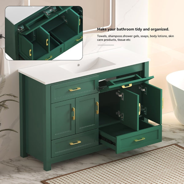 English Elm 48 Inch Green Bathroom Vanity with Integrated Resin Basin and Soft Close Storage Cabinet W3133S00032