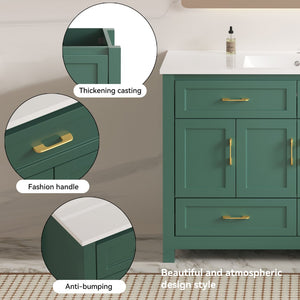 English Elm 48 Inch Green Bathroom Vanity with Integrated Resin Basin and Soft Close Storage Cabinet W3133S00032