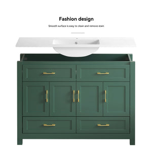 English Elm 48 Inch Green Bathroom Vanity with Integrated Resin Basin and Soft Close Storage Cabinet W3133S00032