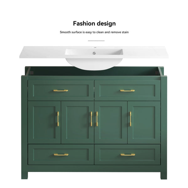 English Elm 48 Inch Green Bathroom Vanity with Integrated Resin Basin and Soft Close Storage Cabinet W3133S00032