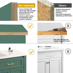 English Elm 48 Inch Green Bathroom Vanity with Integrated Resin Basin and Soft Close Storage Cabinet W3133S00032