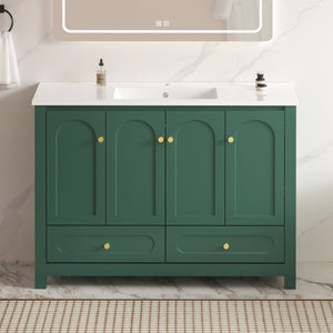 English Elm 48" Green Mdf Bathroom Vanity with Integrated Resin Basin and Soft Close Storage W3133S00033