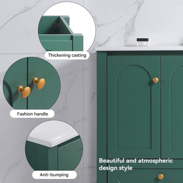 English Elm 48" Green Mdf Bathroom Vanity with Integrated Resin Basin and Soft Close Storage W3133S00033